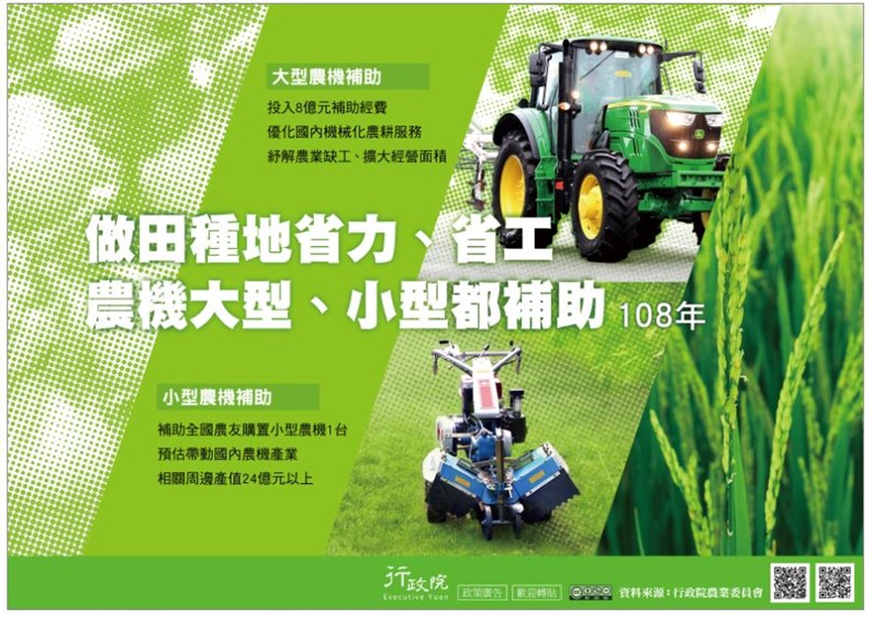 轉知行政院有關「補助農友購置大型、小型農機」政策文宣