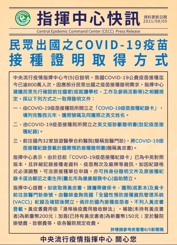 2.	民眾出國之COVID-19疫苗接種證明取得方式