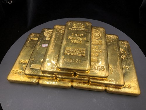十條黃金堆疊魚展示台照片
