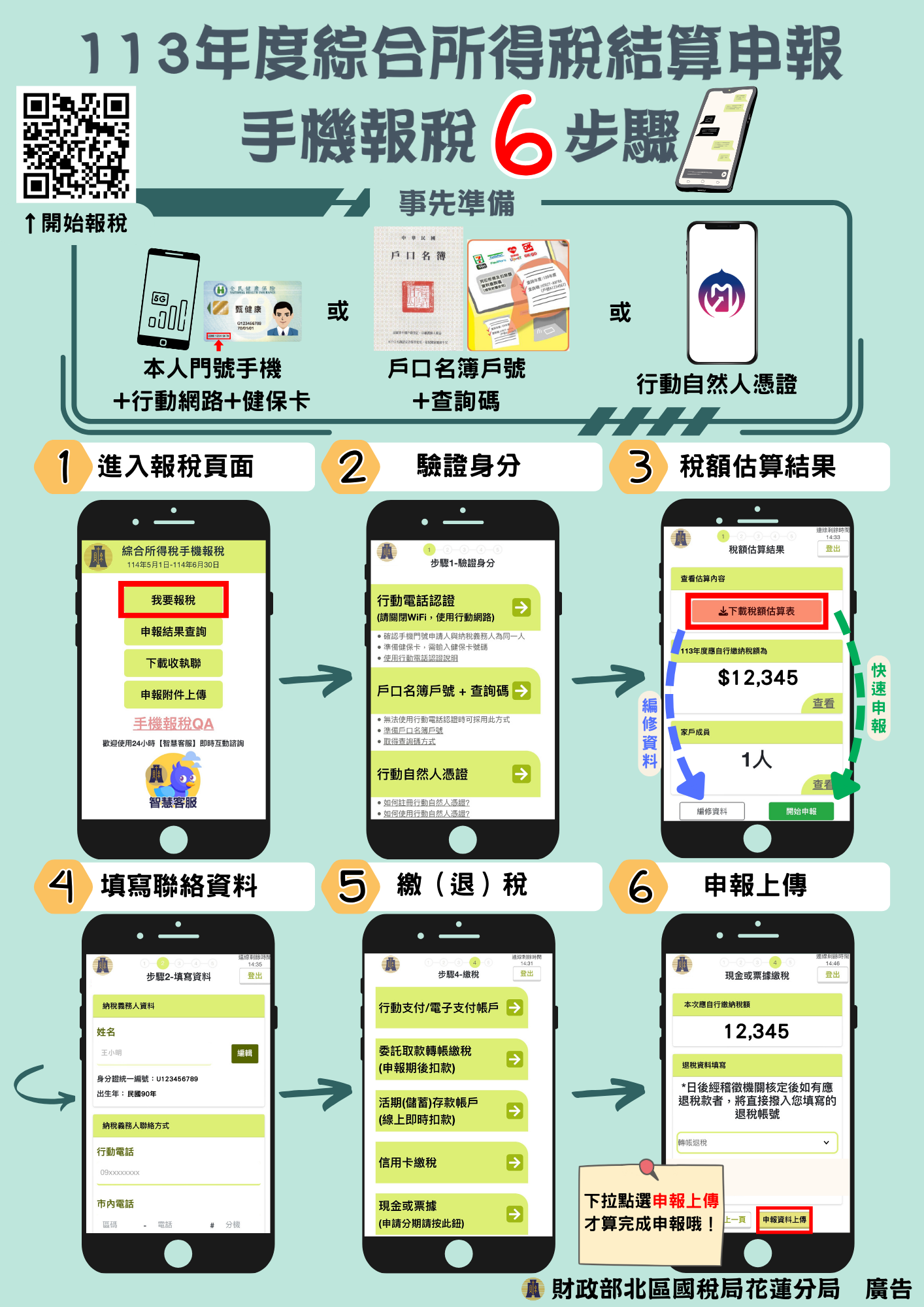 電子海報-113年度綜合所得稅結算申報-手機報税6步驟