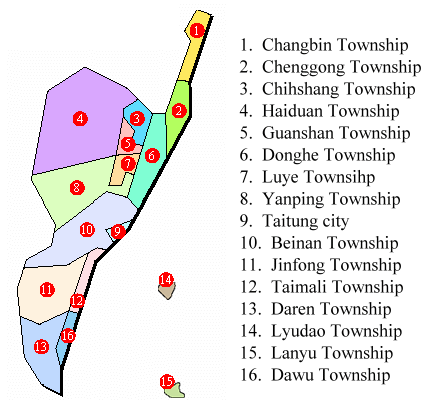 Taitung County Map